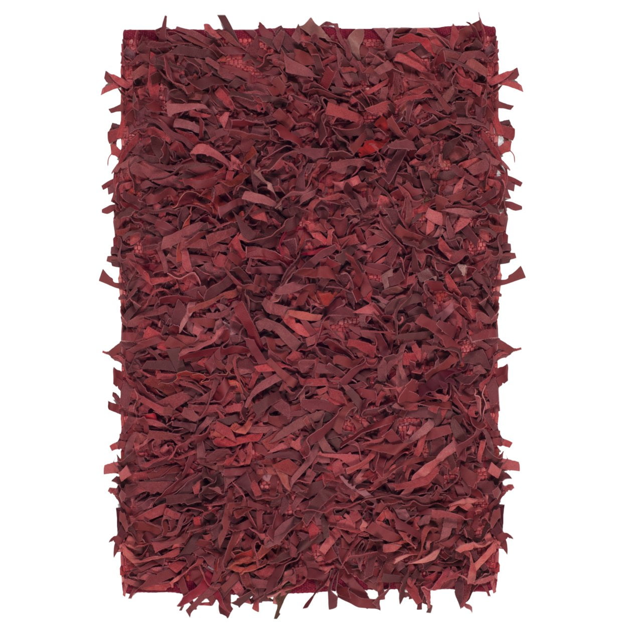 Red Leather Shag Hand-Knotted 6' x 9' Area Rug