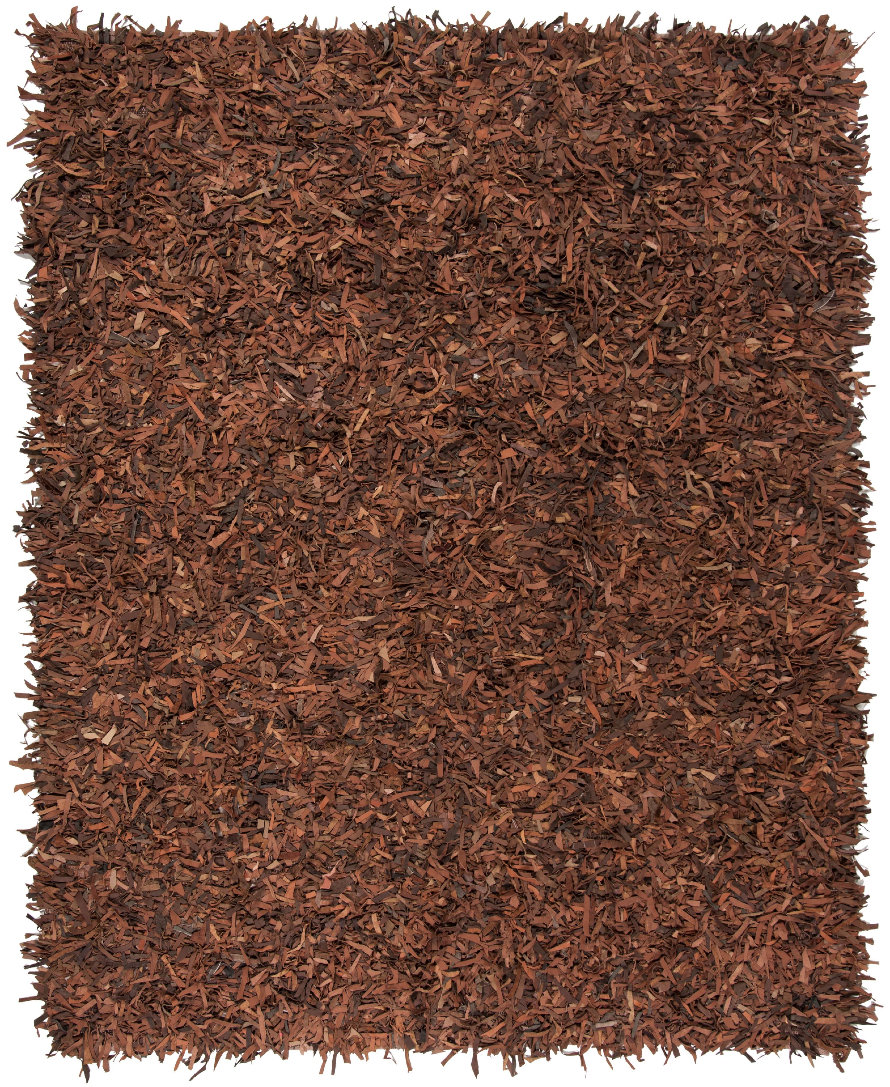 Saddle Brown Hand-Knotted Leather Shag Area Rug 5' x 8'