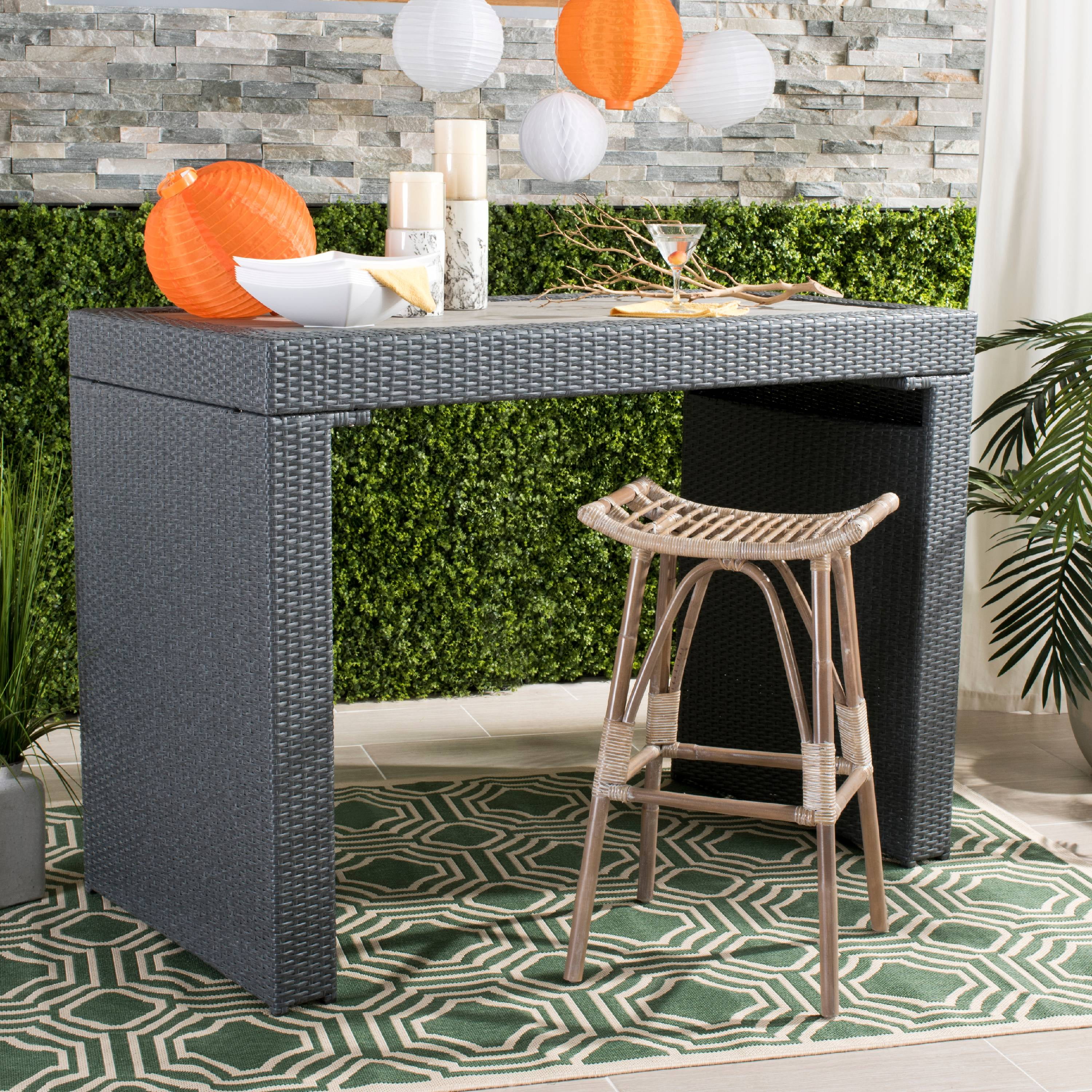 Leda Grey White Wash Rattan Saddle Bar Stool