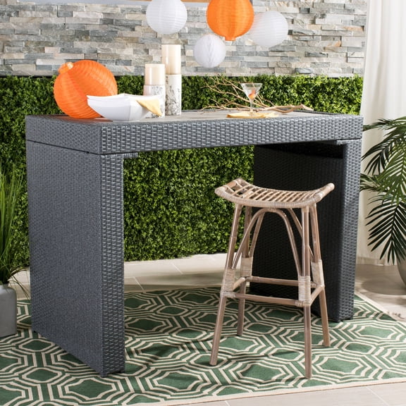 SAFAVIEH Leda Contemporary Rattan Bar Stool with Foot Rest, Grey White Wash