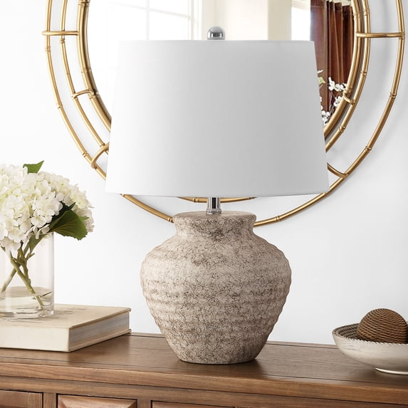 Safavieh Ledger 15 in 1-Light Contemporary Light Gray Table Lamps White Transitional Shades
