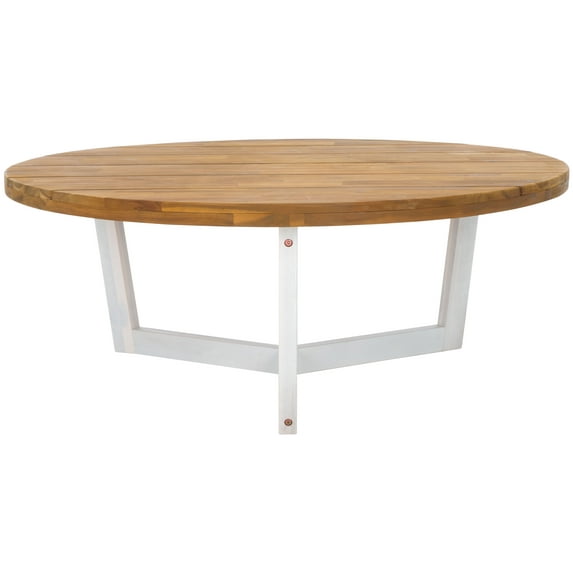 SAFAVIEH Leo Outdoor Patio 3 Leg Round Coffee Table, Natural/White