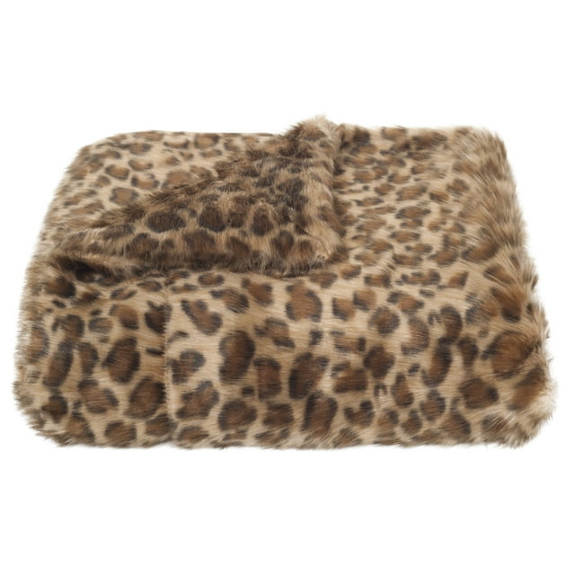 SAFAVIEH Leopard Print Faux Fur Throw, 50" x 60", Leopard