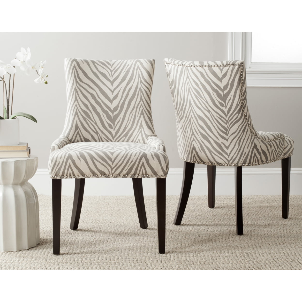 Lester Gray Zebra Linen Parsons Dining Chairs Set of 2