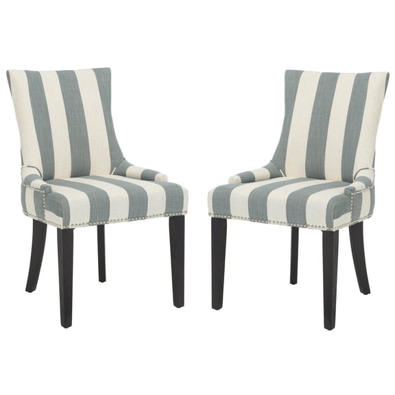SAFAVIEH Lester Contemporary Polyester Linen Striped Dining Side Chair, Grey/White (Set of 2)