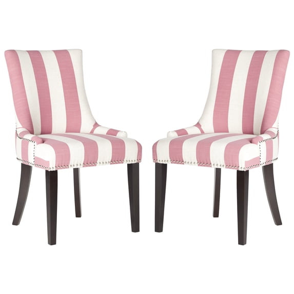SAFAVIEH Lester Contemporary Polyester Linen Striped Dining Side Chair, Pink/White (Set of 2)