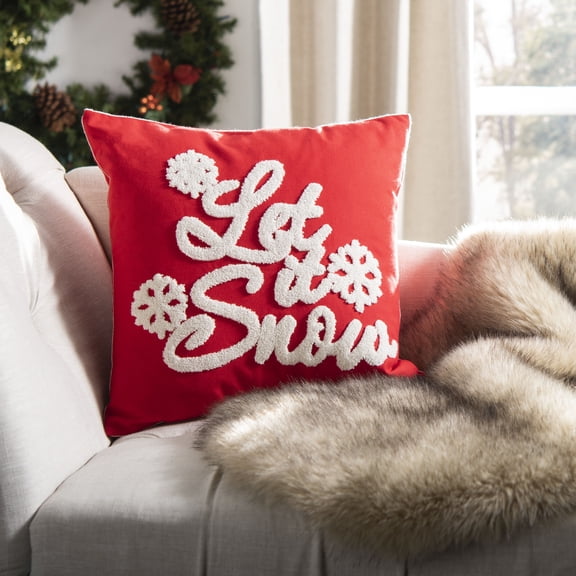 SAFAVIEH Let It Snow Christmas 18" x 18" Decorative Holiday Pillow, Red/White