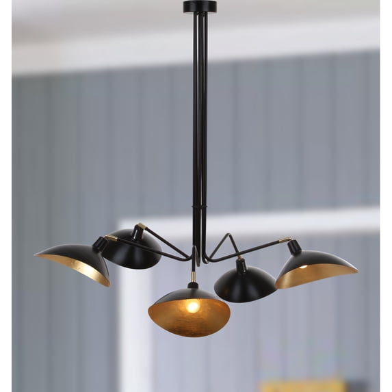 SAFAVIEH Lettie 5 Light 49 in. Dia. Gold Leaf Detail Pendant with CFL Bulb, Black