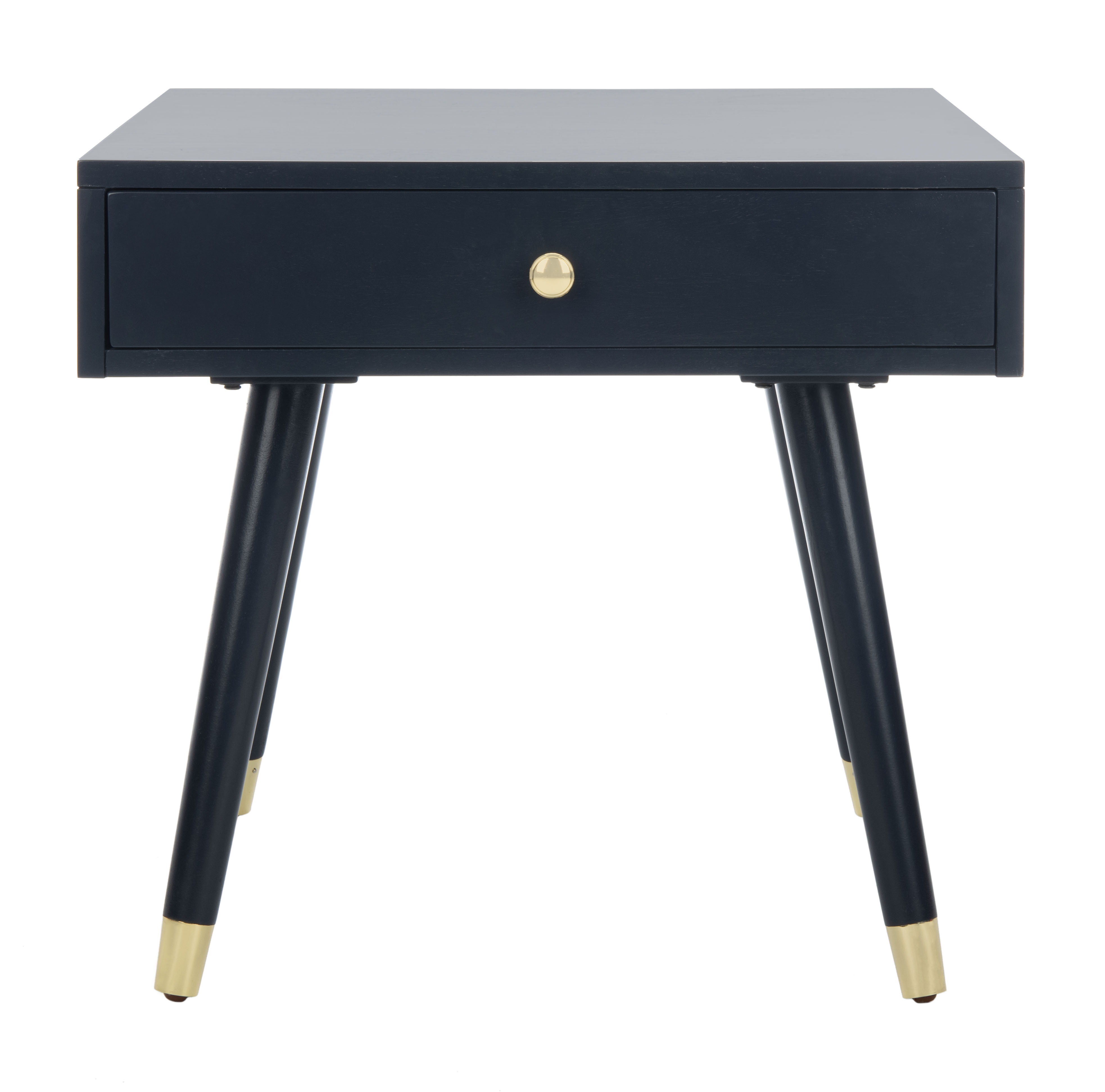 Transitional Blue Square Wood & Metal End Table with Drawer