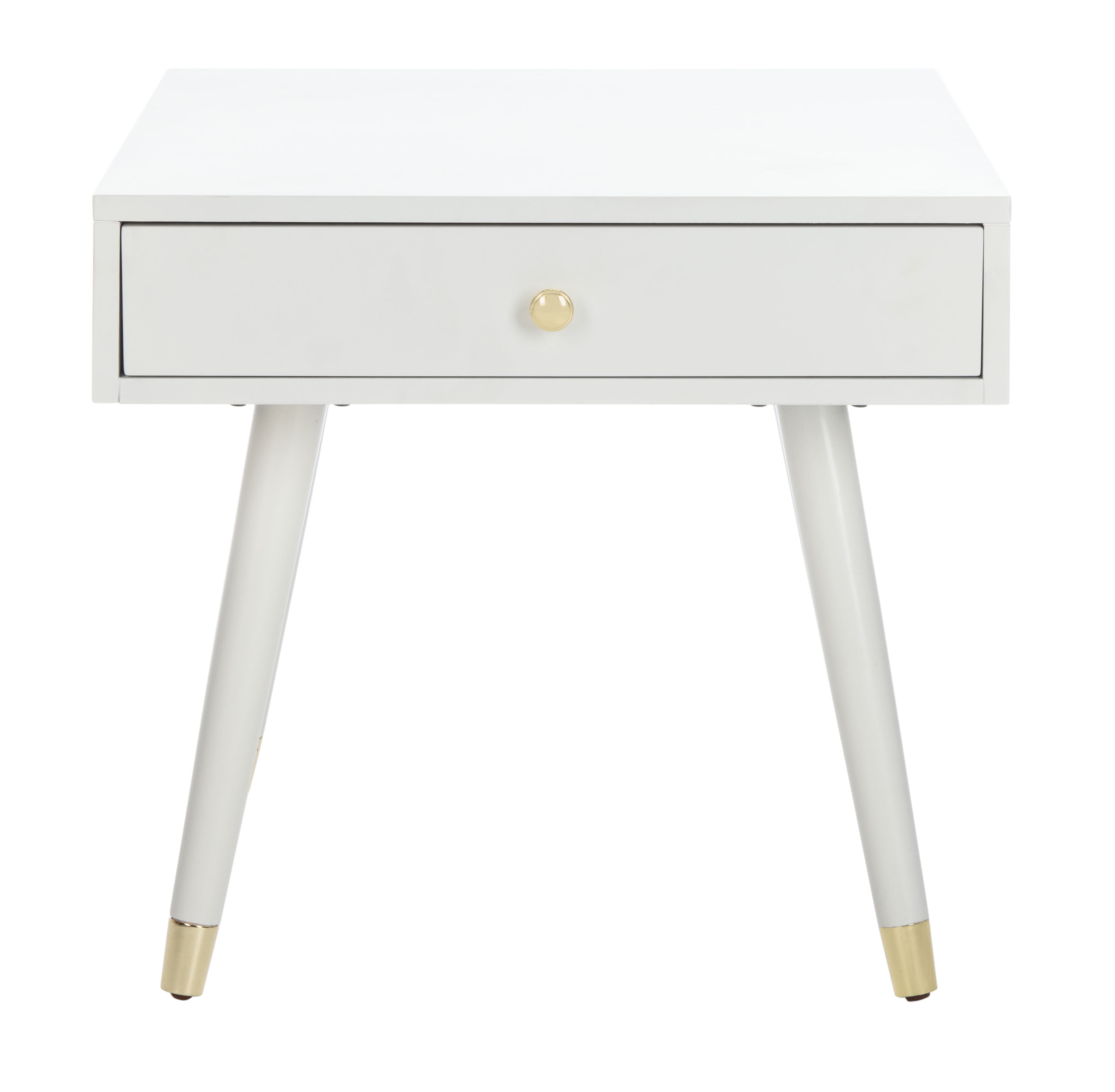 White and Gold Rectangular Wood End Table with Storage
