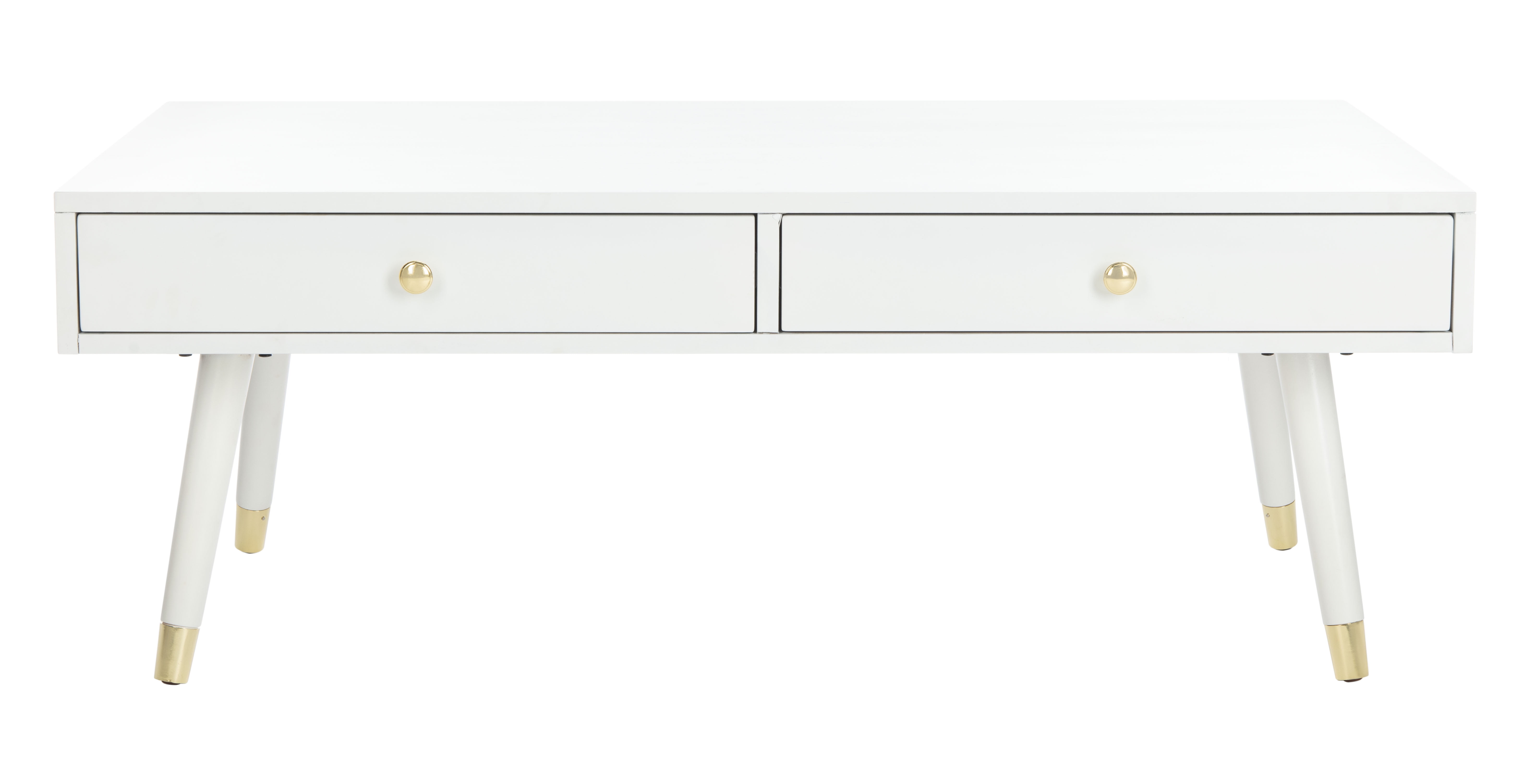 Transitional Gold & White Rectangular Coffee Table with Storage