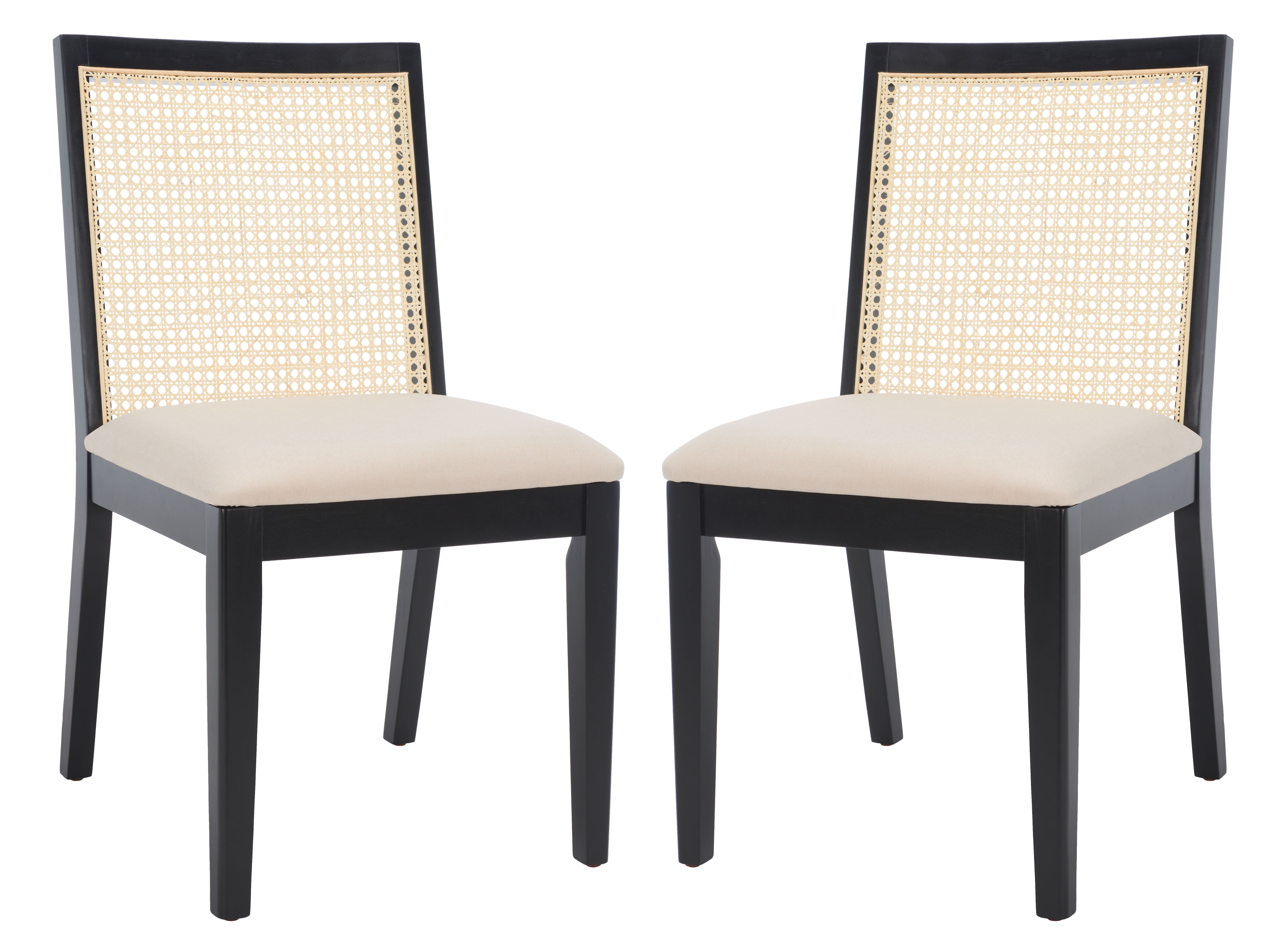 Levy Black Wood and Rattan Dining Side Chair Set