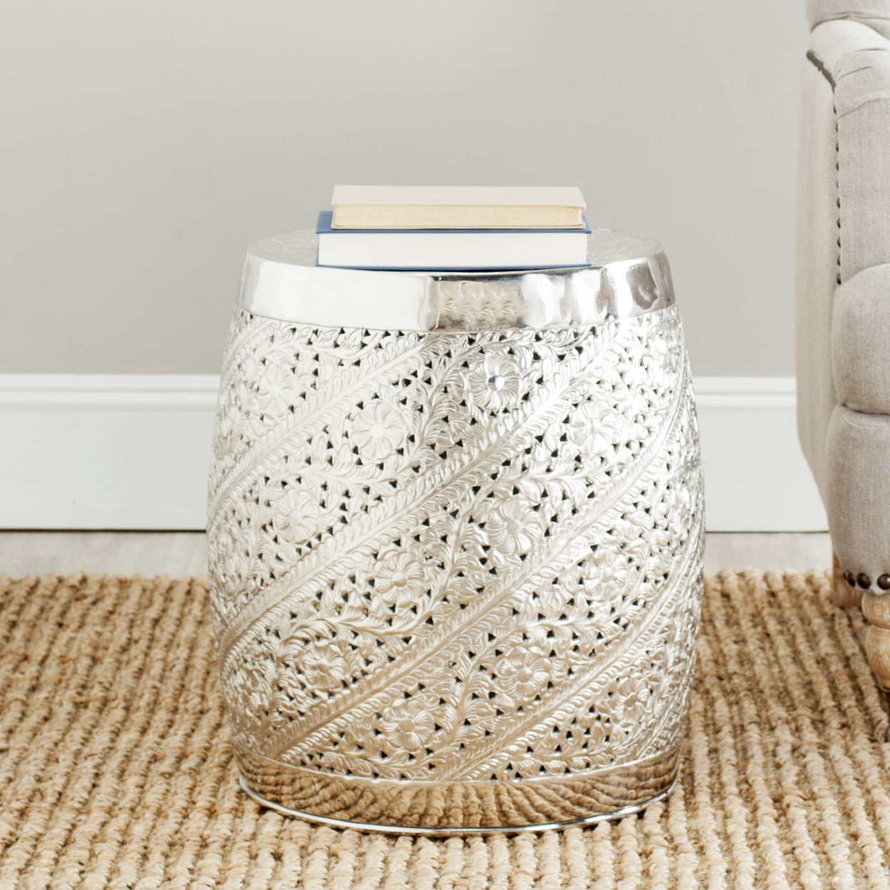 Liam Silver Etched Nickel-Plated Aluminum Stool