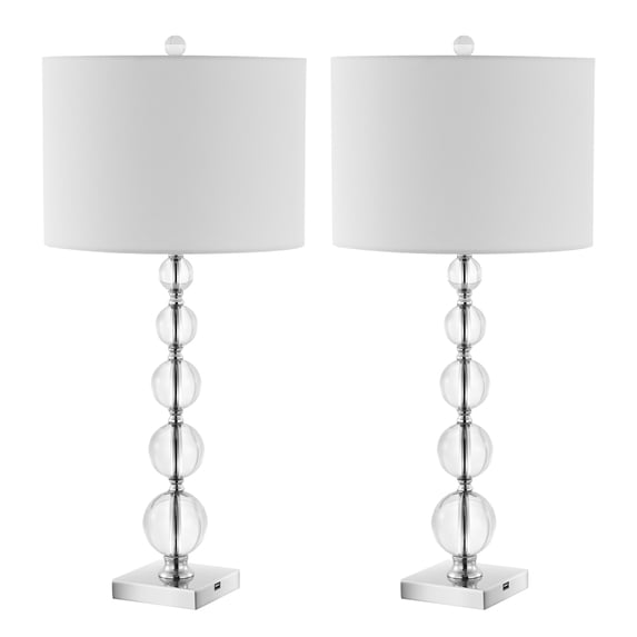 SAFAVIEH Liam 29 in. Table Lamps with USB Port, Clear/Chrome, Set of 2