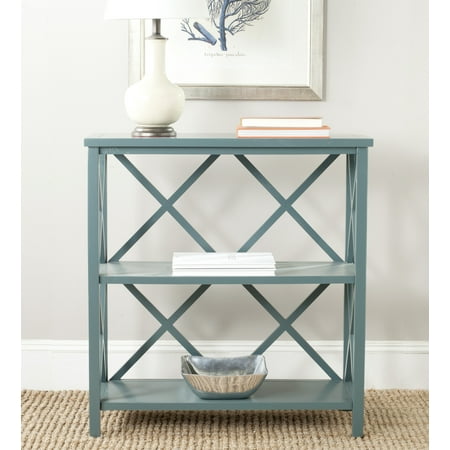 SAFAVIEH Liam Duo X-Back 2 Tier Open Bookcase, Slate Teal