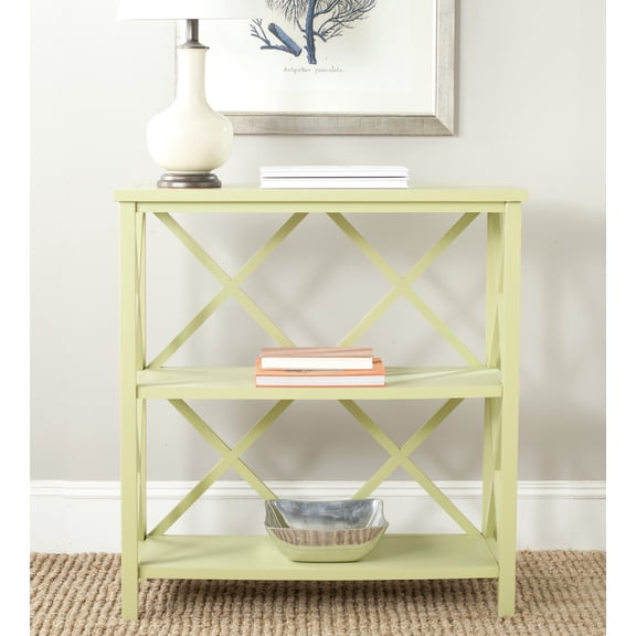 SAFAVIEH Liam Duo X-Back 2 Tier Open Bookcase, Split Pea