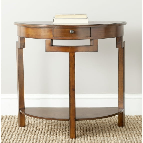SAFAVIEH Liana Solid Rustic Demilune Console with Storage Drawer, Filbert Brown