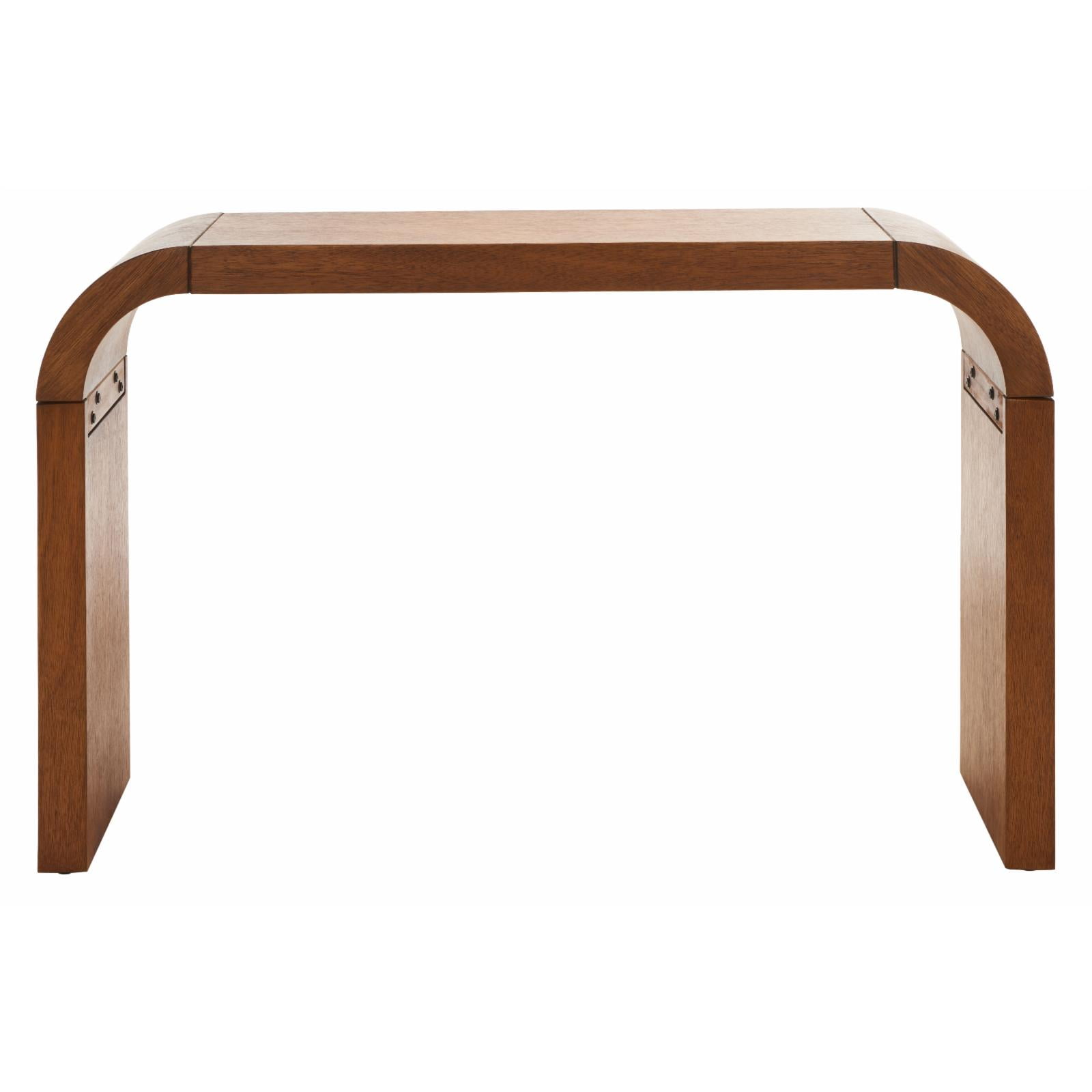 Natural Wood and Black Metal Curved Console Table