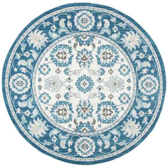 SAFAVIEH Liberty Deborah Oriental Polyester Area Rug, Dark Blue/Ivory, 6'7" x 6'7" Round