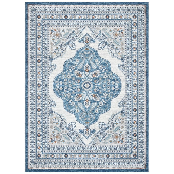 SAFAVIEH Liberty Pemala Oriental Polyester Area Rug, Dark Blue/Ivory, 5'3" x 7'7"