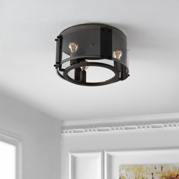 Safavieh 7" Olen Flush Mount/Black/Chrome Glam Glass and Metal Flush Mount Lights, Black