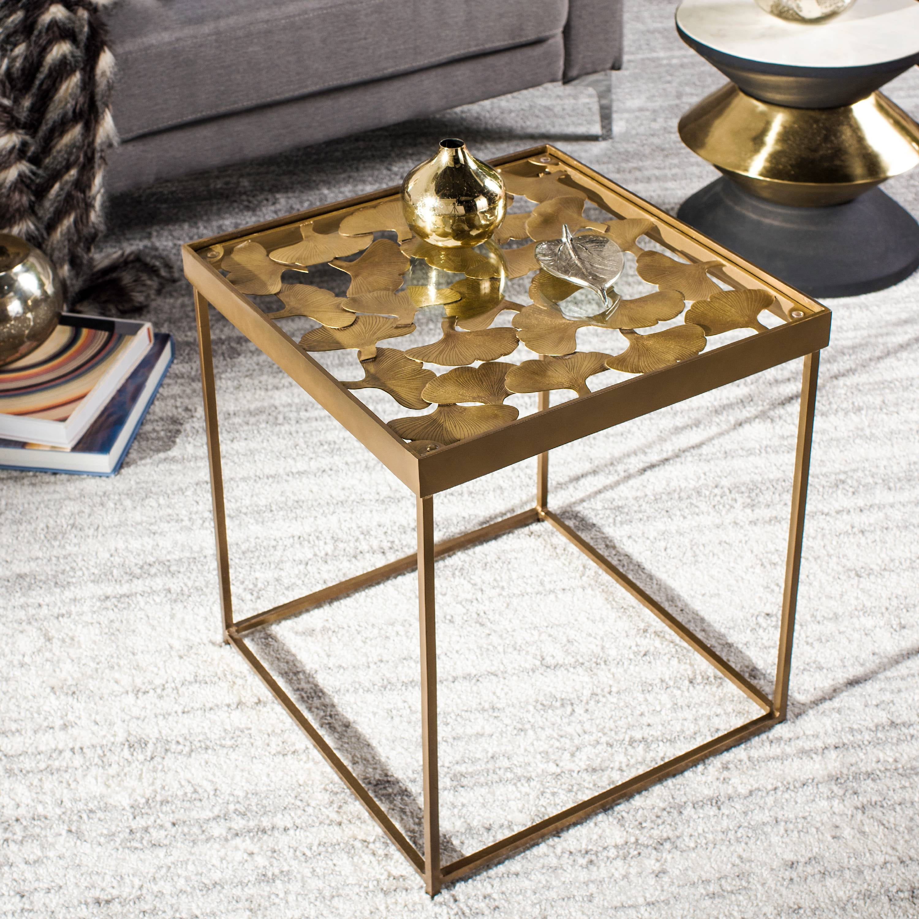 Antique Brass and Glass Leaf Square Side Table