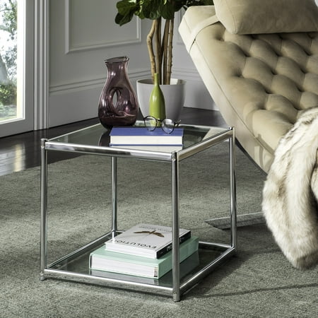SAFAVIEH Lilias Contemporary Glass End Table, Chrome