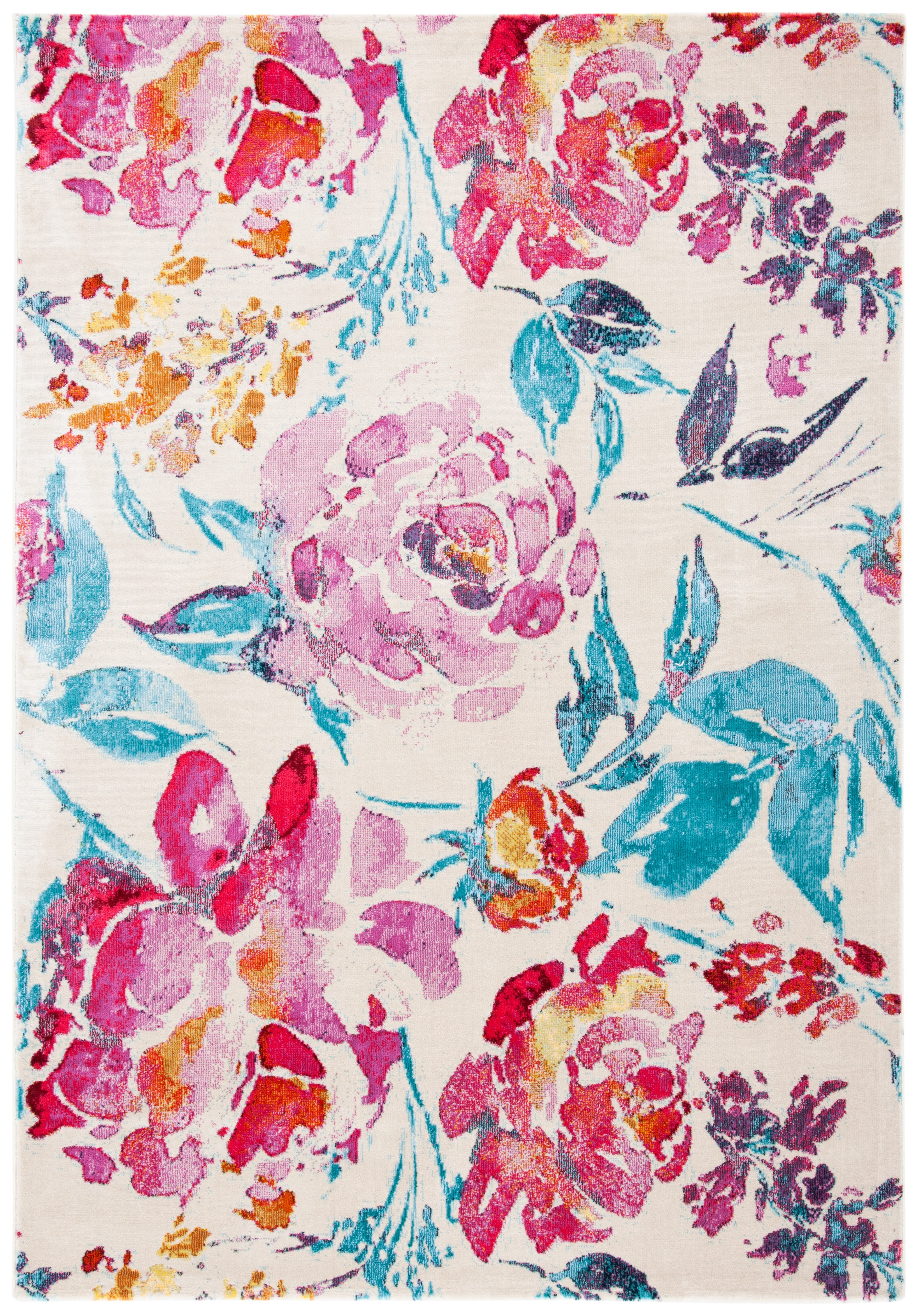 SAFAVIEH Lillian Agatha Floral Area Rug, Ivory/Rose, 6'7" x 9'10"