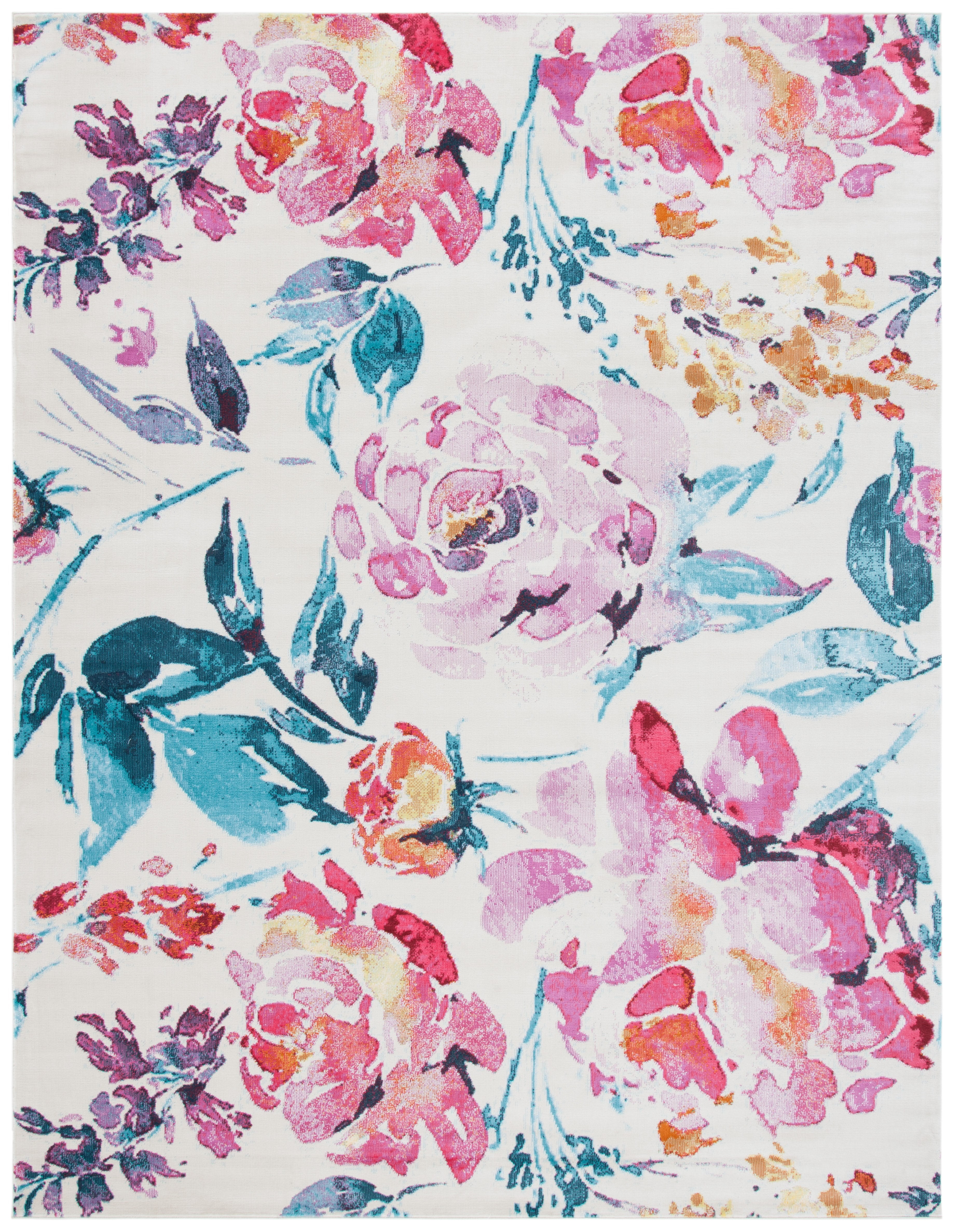 Ivory Floral Bliss 8' x 10' Hand-Knotted Synthetic Area Rug
