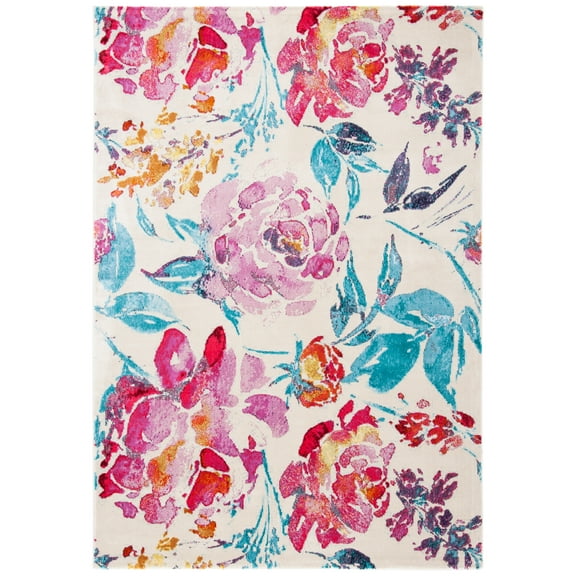 SAFAVIEH Lillian Agatha Floral Area Rug, Ivory/Rose, 4' x 6'