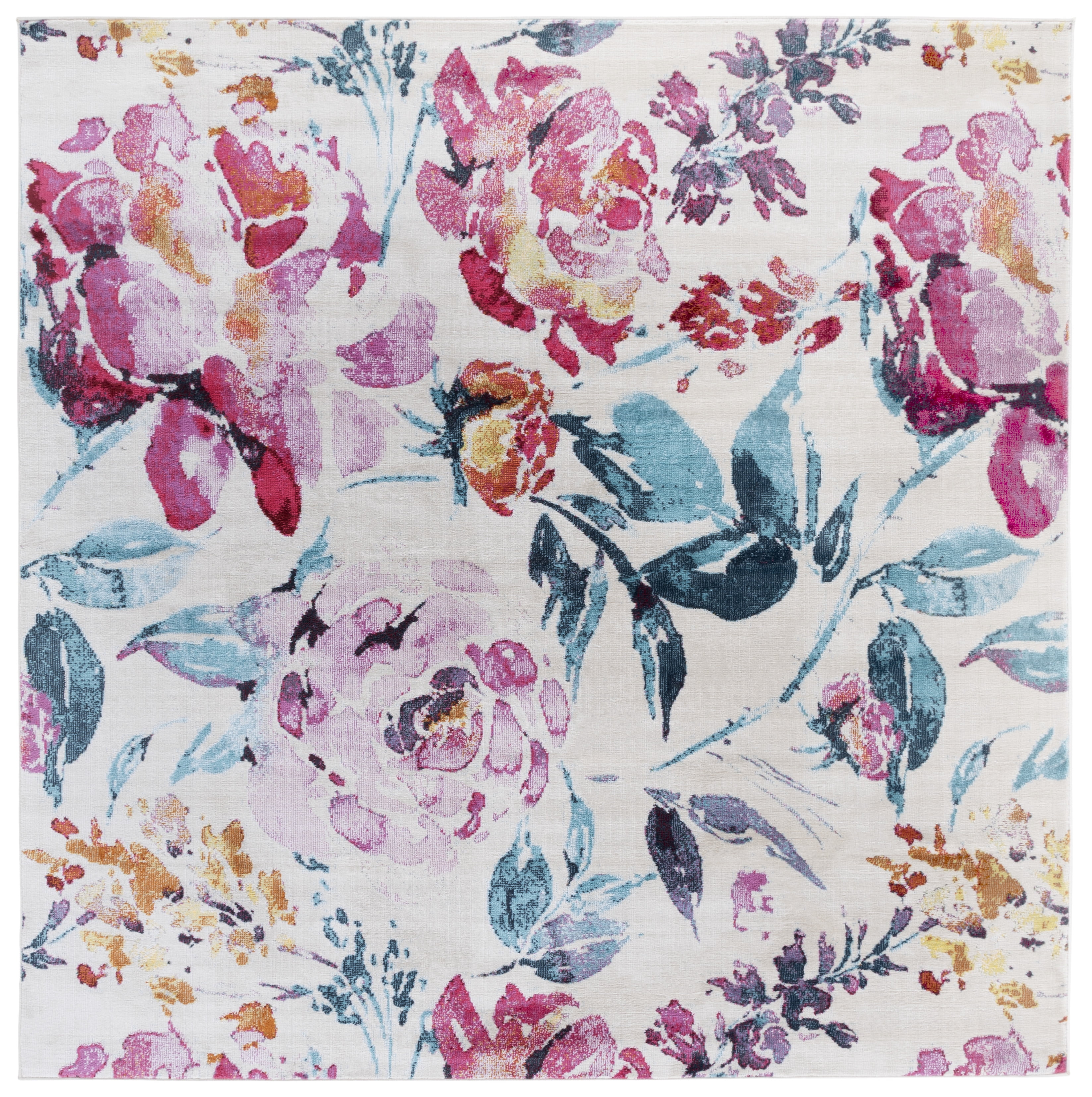 SAFAVIEH Lillian Agatha Floral Area Rug, Ivory/Rose, 6'7" x 6'7" Square