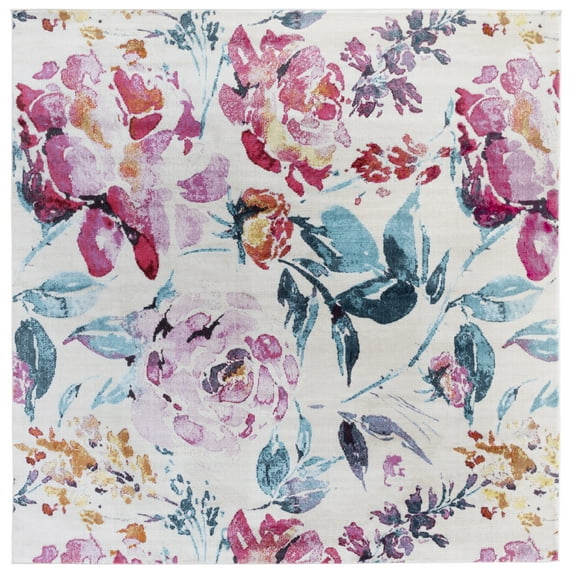 SAFAVIEH Lillian Agatha Floral Area Rug, Ivory/Rose, 6'7" x 6'7" Square