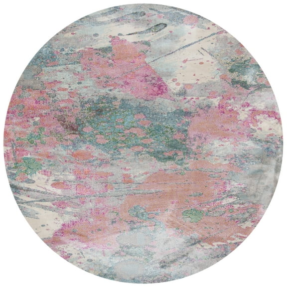 SAFAVIEH Lillian Darell Botanical Area Rug, Ivory/Pink, 3' x 3' Round