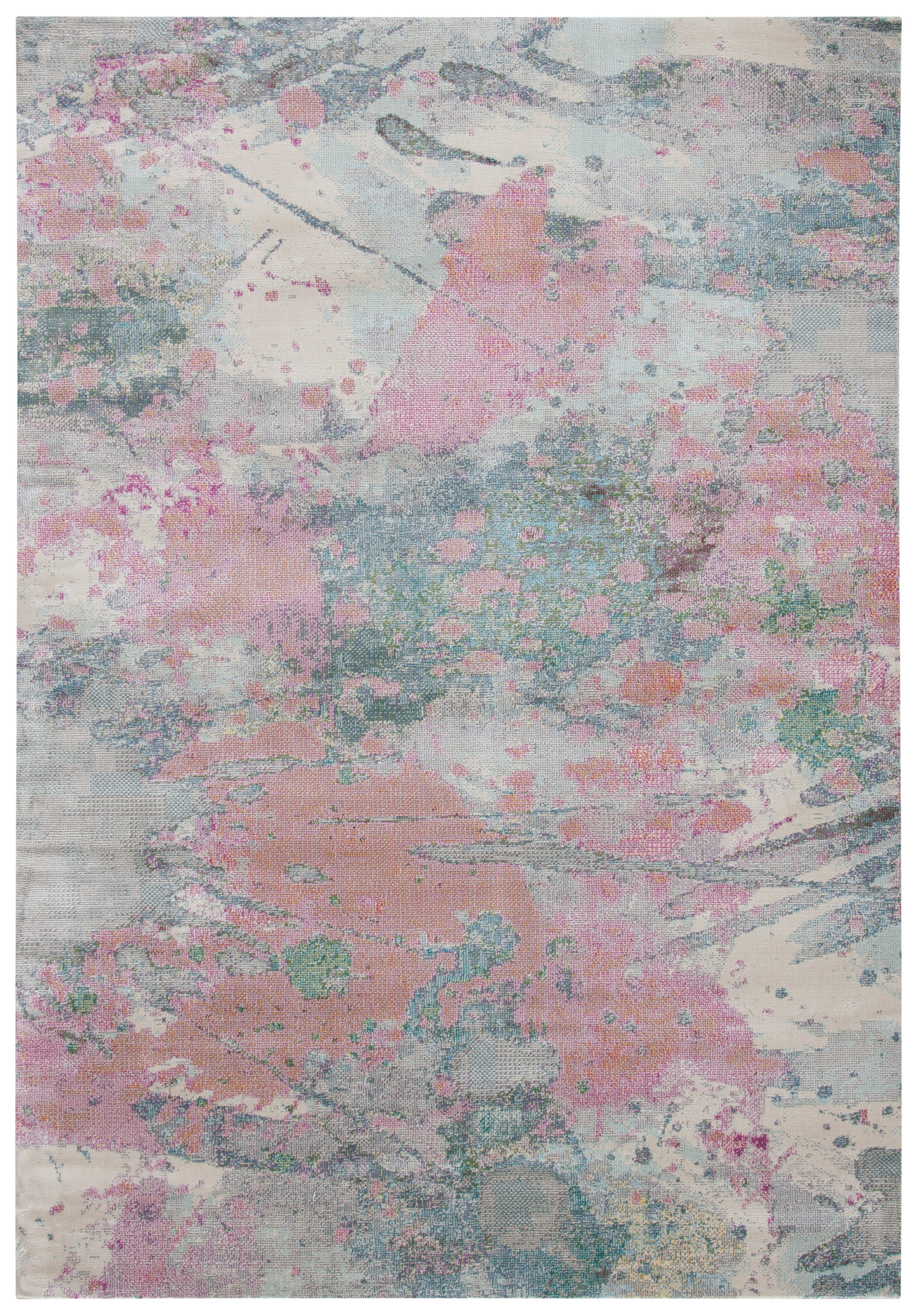 Ivory and Pink Abstract Synthetic Area Rug