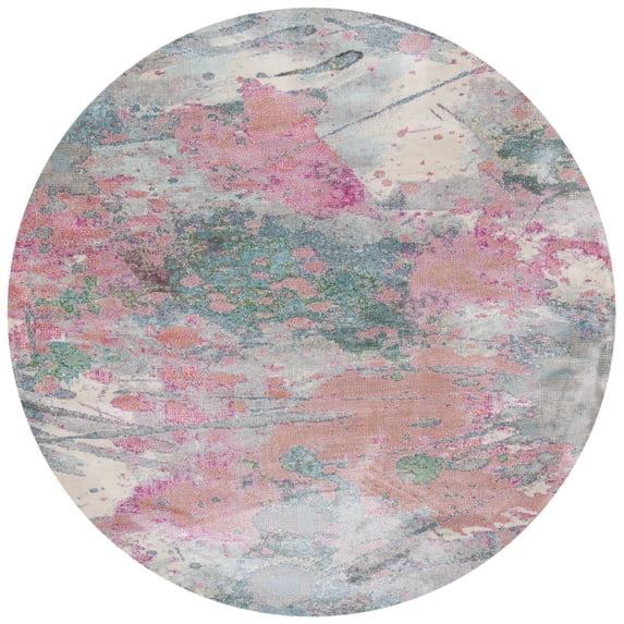 SAFAVIEH Lillian Darell Botanical Area Rug, Ivory/Pink, 8' x 8' Round