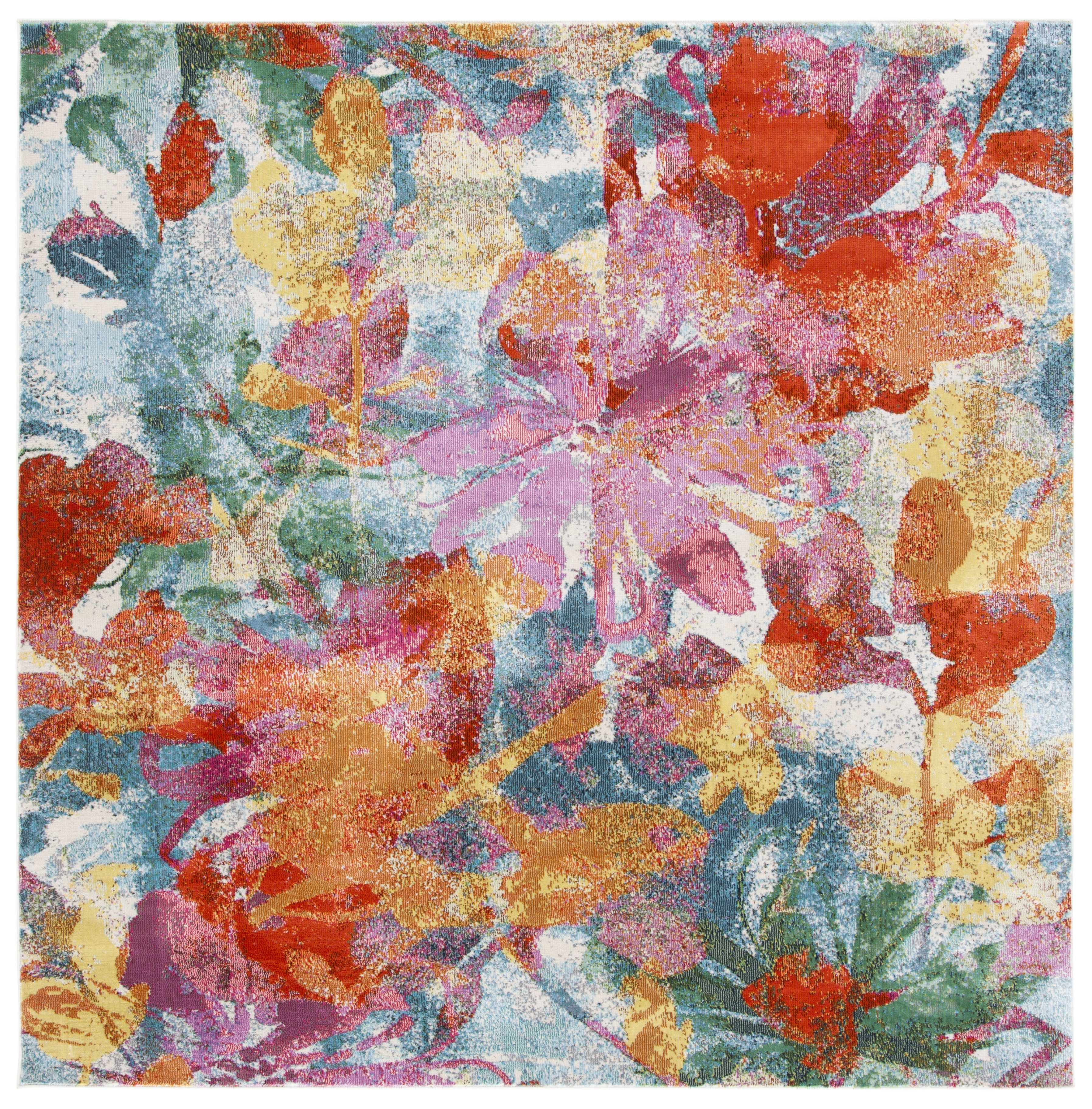 Lillian 6'-7" Square Blue Abstract Synthetic Area Rug