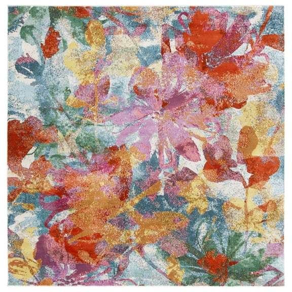 SAFAVIEH Lillian Duncan Abstract Area Rug, Blue/Orange, 6'7" x 6'7" Square