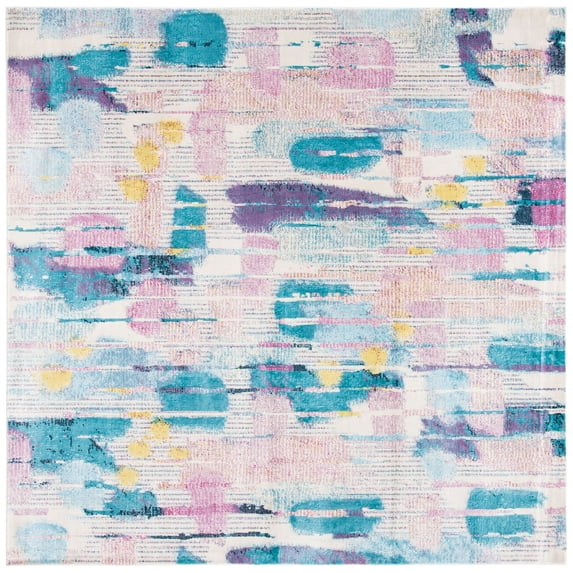 SAFAVIEH Lillian Ibrahim Polka Dot Area Rug, Pink/Turquoise, 6'7" x 6'7" Square