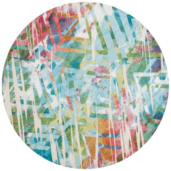 SAFAVIEH Lillian Irving Abstract Area Rug, Ivory/Light Blue, 6'7" x 6'7" Round