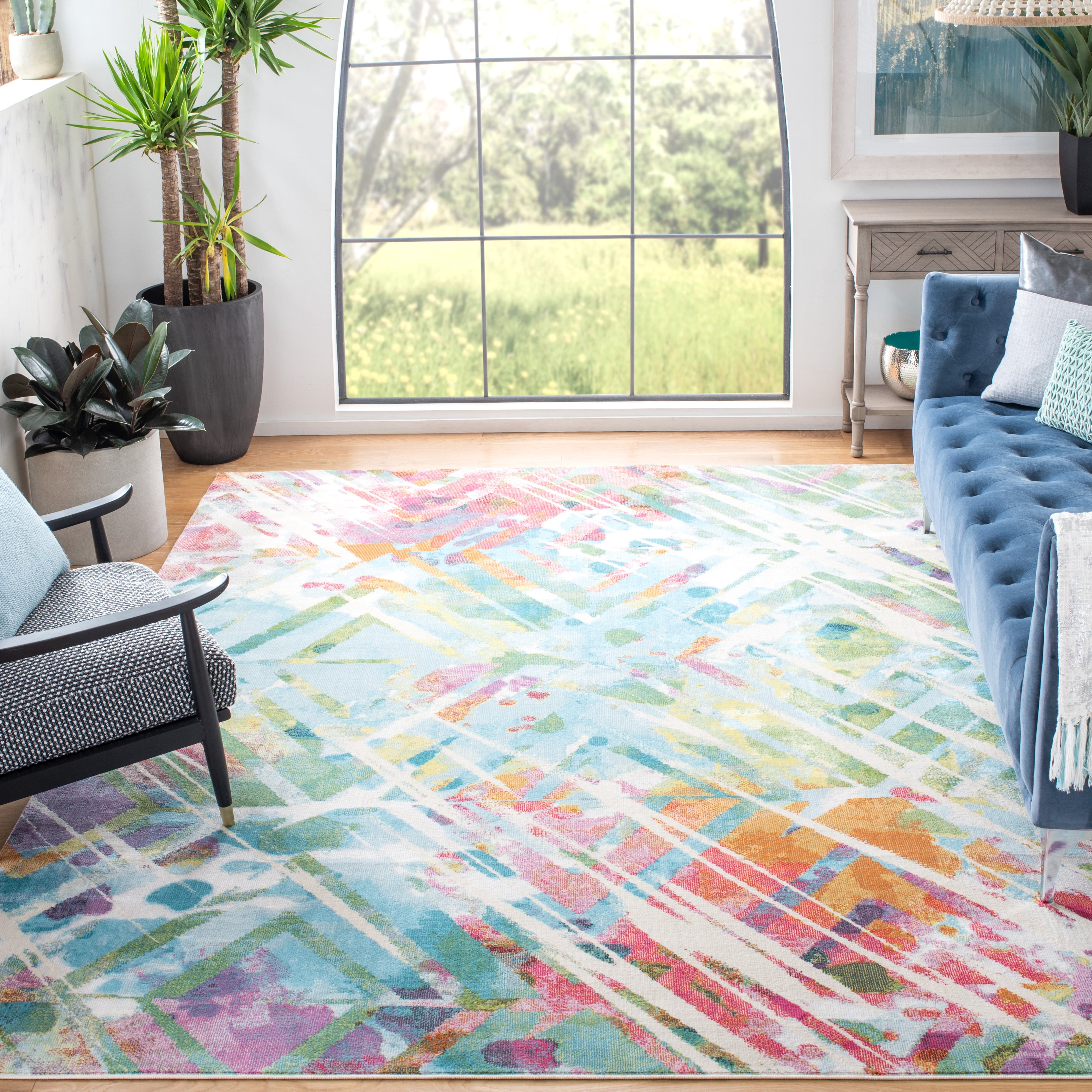 Safavieh Lillian Irving Abstract Area Rug, Ivory/Light Blue, 6'7" x 6'7" Square