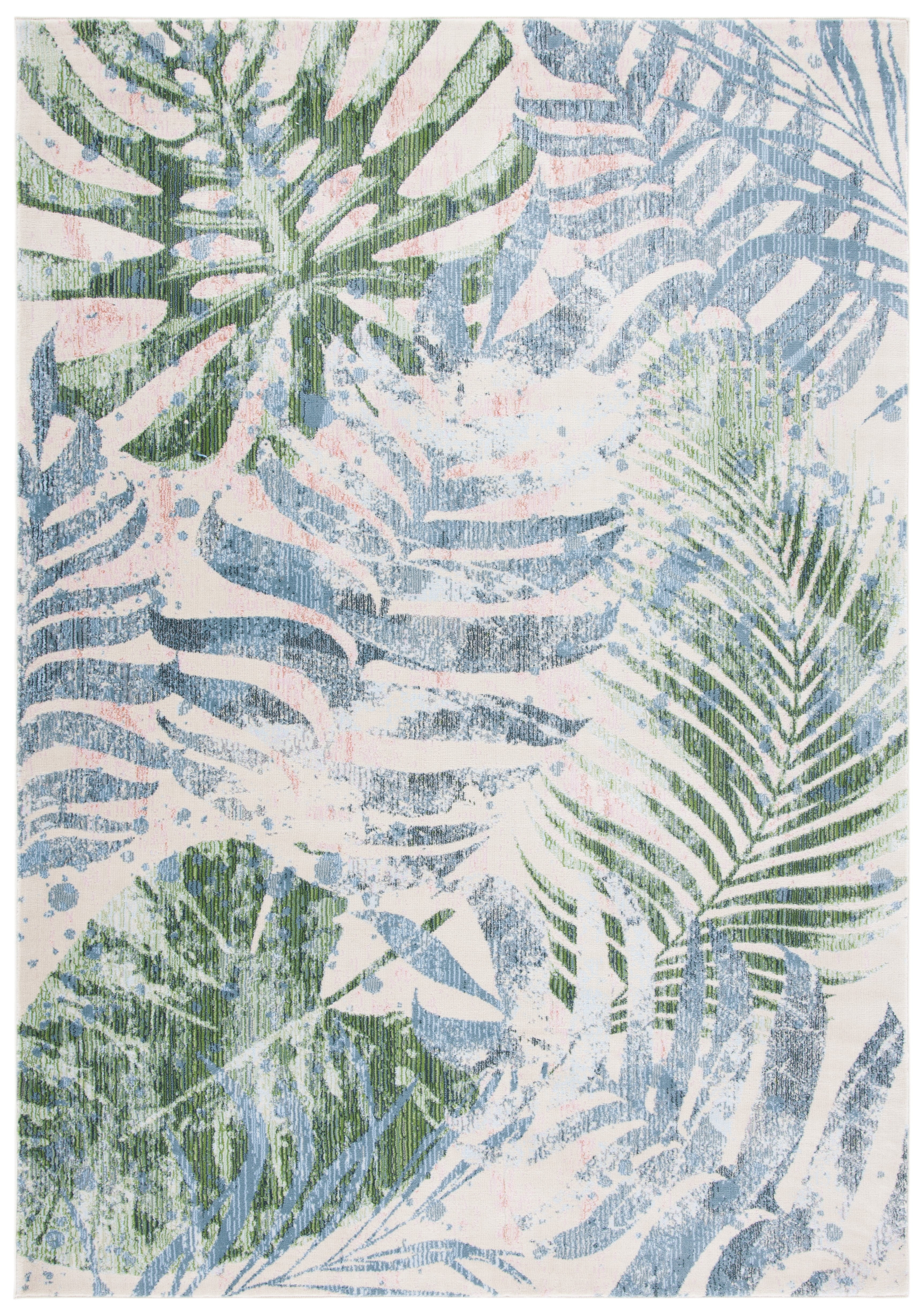 Blue and Green Floral Synthetic Area Rug 5'3" x 7'7"