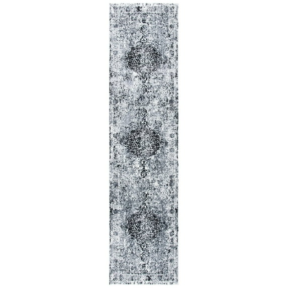 SAFAVIEH Lillypond Canes Distressed Traditional Runner Rug, Grey/Dark Grey, 2' x 8'