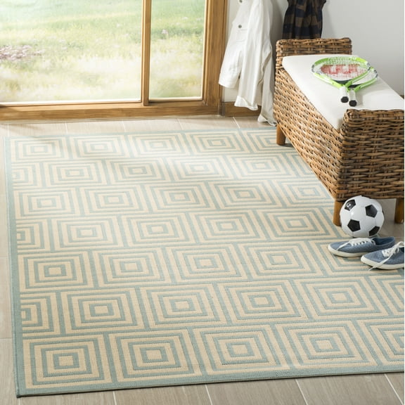 SAFAVIEH Linden Alvena Geometric Area Rug, Cream/Aqua, 4' x 6'