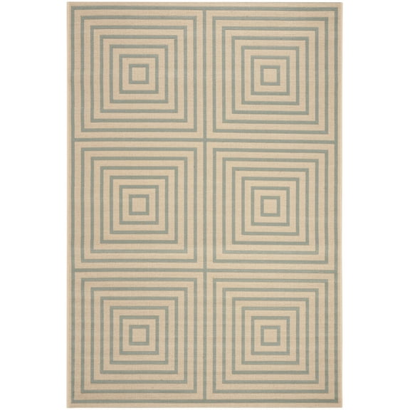 SAFAVIEH Linden Amelia Geometric Squares Area Rug, Cream/Aqua, 4' x 6'