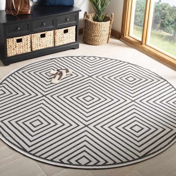 Safavieh Linden Amelia Geometric Indoor/Outdoor Area Rug, Light Gray/Charcoal, 6'7" x 6'7" Round