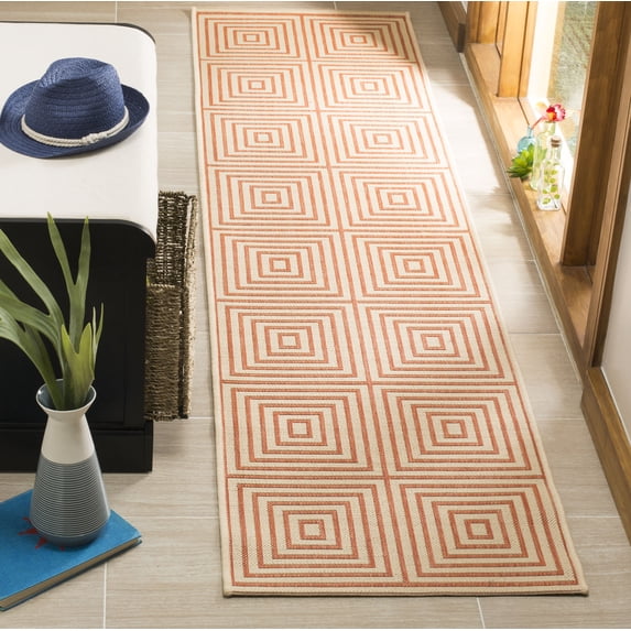 Safavieh Linden Amelia Geometric Indoor/Outdoor Runner Rug, Cream/Rust, 2'2" x 8'