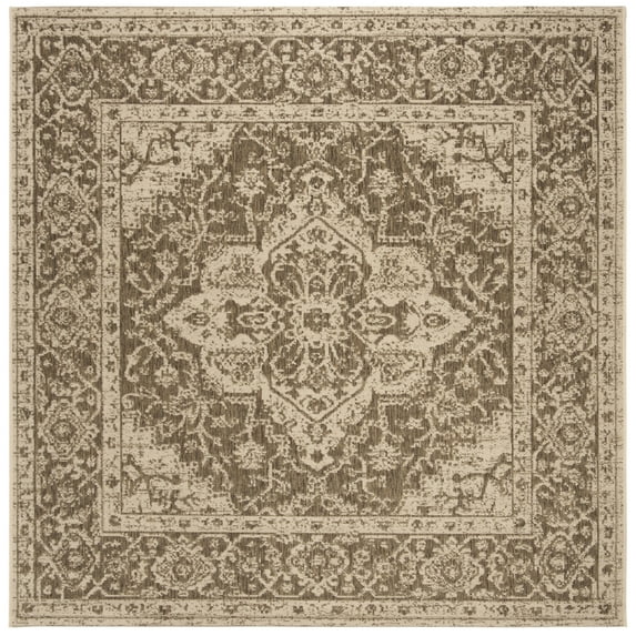 SAFAVIEH Linden Andreas Medallion Indoor/Outdoor Area Rug, Beige/Cream, 4' x 4' Square