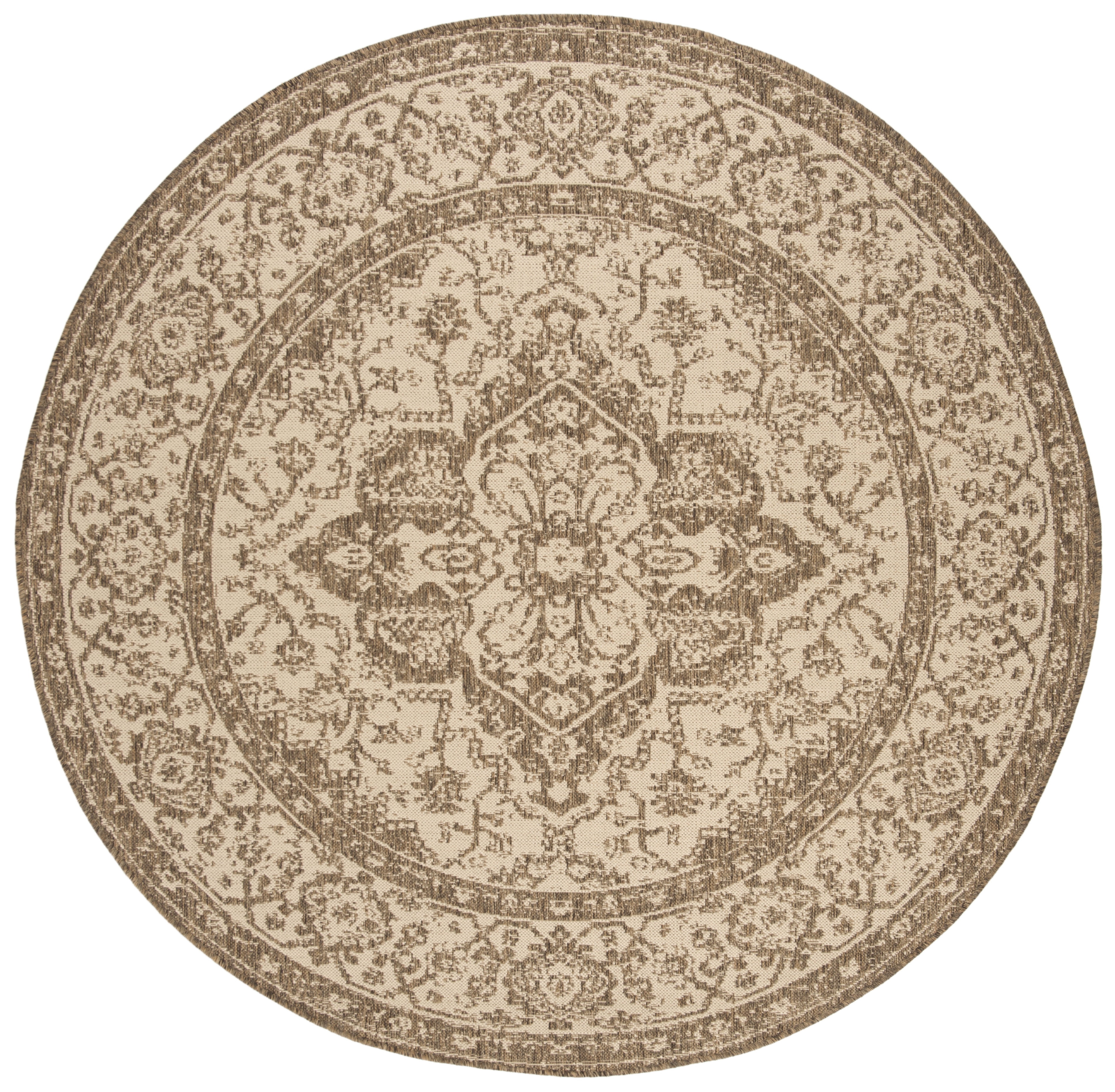 SAFAVIEH Linden Andreas Medallion Indoor/Outdoor Area Rug, Cream/Beige, 8' x 8' Round