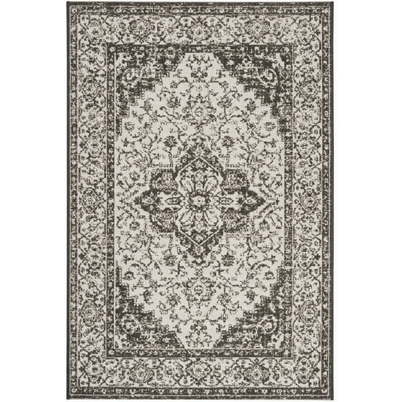SAFAVIEH Linden Andreas Medallion Indoor/Outdoor Area Rug, Light Grey/Charcoal, 3' x 5'