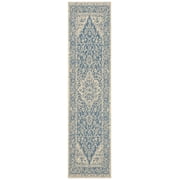 SAFAVIEH Linden Andreas Medallion Indoor/Outdoor Runner Rug, Blue/Creme, 2'2" x 6'